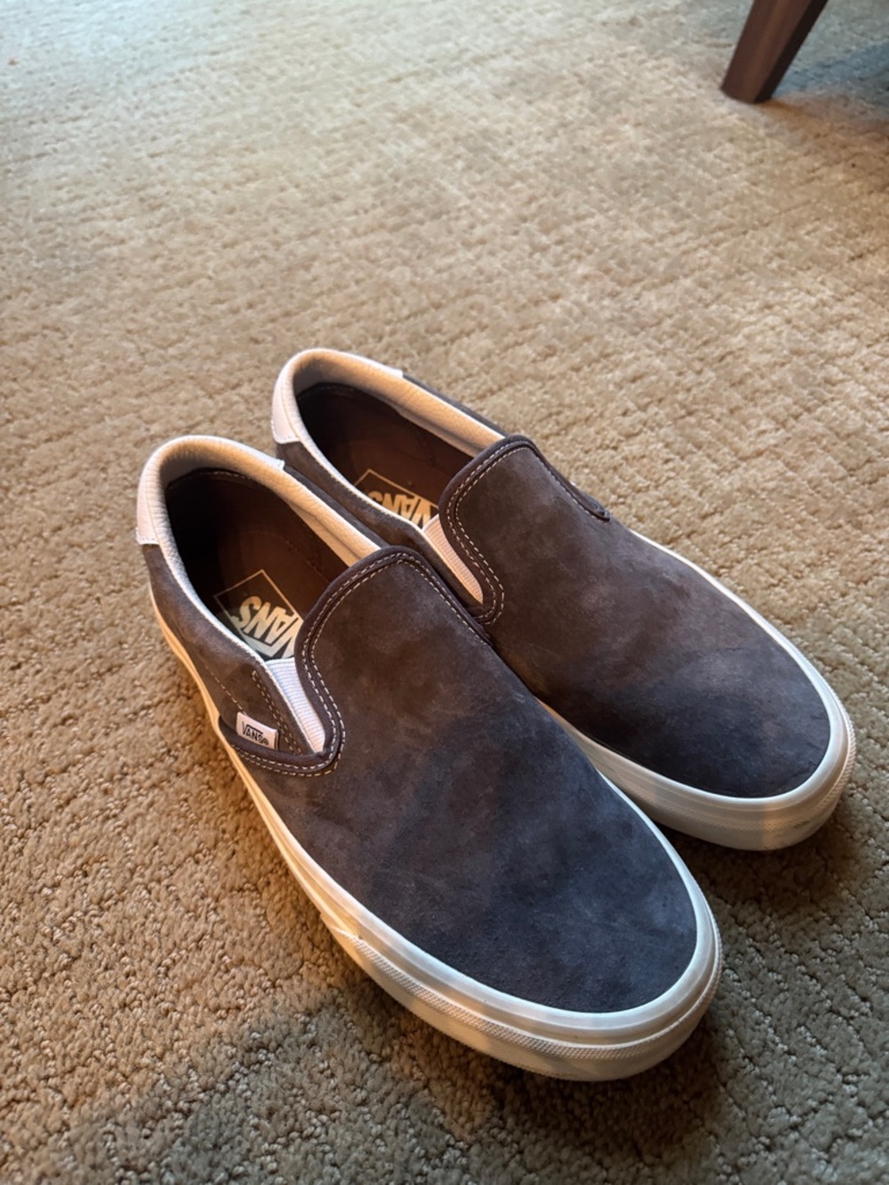 Vans Gray Suede Slip-On Loafers with White Trim, Men’s 9, W 10.5
